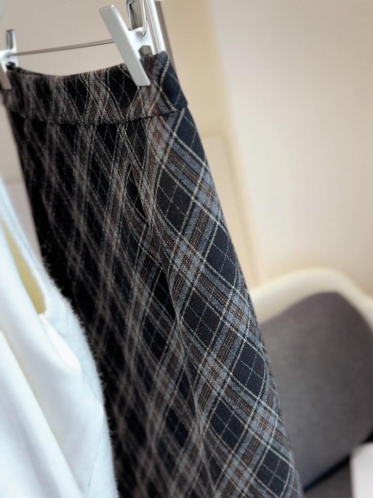 Fustă Midi Carouri Lână cu Talie Înaltă pentru Femei - Toamnă/Iarnă 2025, A-Line Mulate pe Șolduri cu Șliț