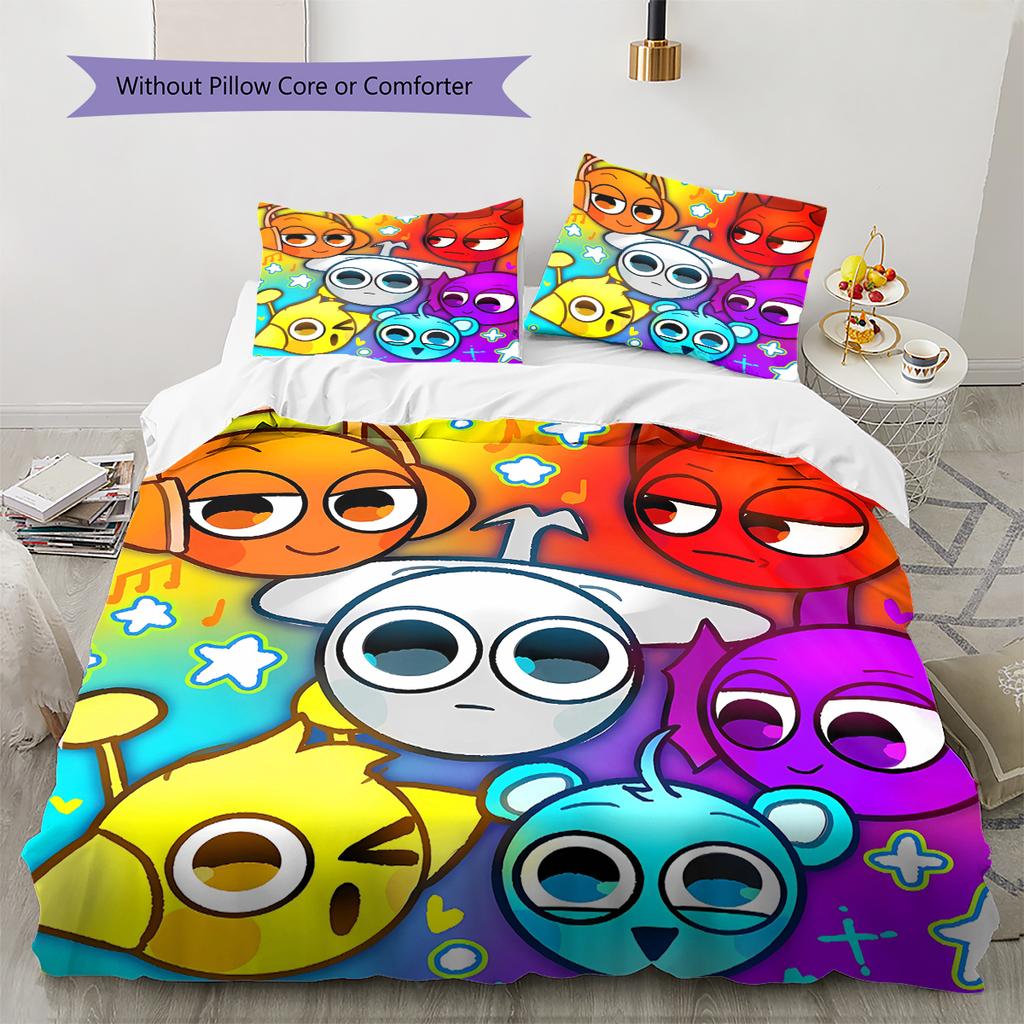 Pościel Wzór Sprunki, Zestaw Kołdra Poszewka na Kołdrę Poszewka na Poduszkę Domowy Prezent Urodzinowy (1 * poszwa na kołdrę + 2 * poszewki na poduszki, bez rdzenia)