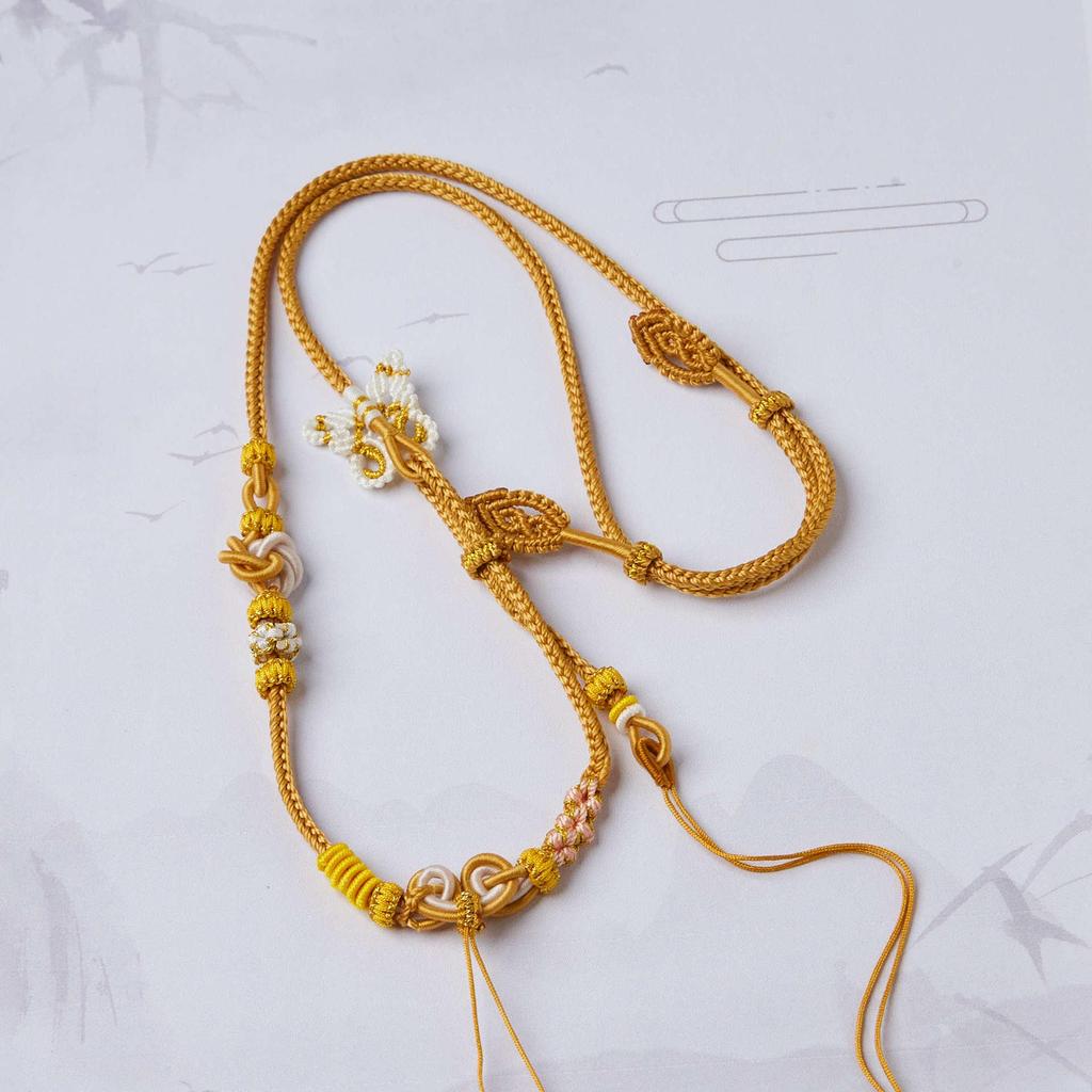Handmade Eight-Strand Mandala Knot Necklace Rope with Koi Lock Pendant