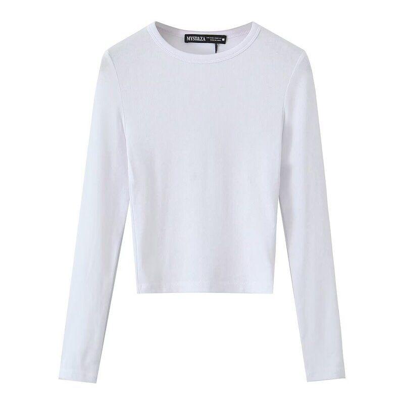 Fashion Style 2024 Fall and Winter New Women's Cotton and Modal Blended Long Sleeves Round Neck T-shirt 4424809