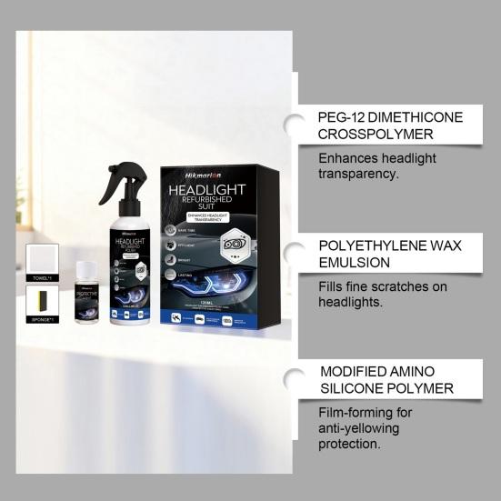 Headlight Restoration Kit, Car Lens Polish Cleaner for Yellow Haze, UV Protection Remover, Restore Clarity Shine, Car Surface