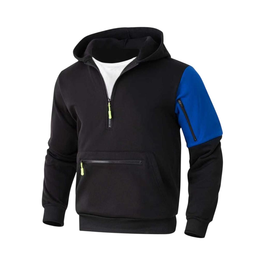 Men's Casual And Fashionable American Color,blocked Hooded Long,sleeved Half,pull One,piece Thickened Sweatshirt