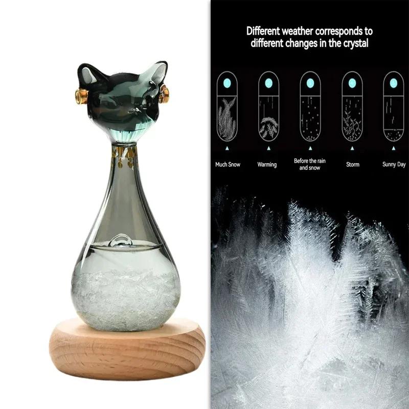 Ägyptische Katze Wettervorhersage Flasche Vorhersager Monitor Glas Sturmflasche mit Holzsockel Desktop Ornamente Raumdekor Geschenke