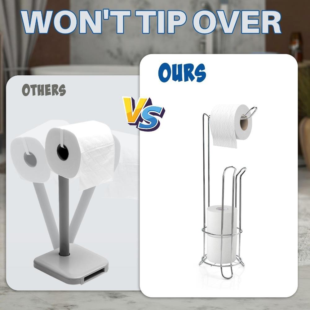 1PC Free Standing Toilet Roll Holder Stainless Steel with Extra Storage Shiny Chrome Bathroom Tissue Paper Organizer Accessories