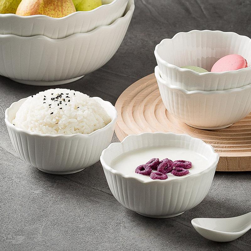 Ceramic Pure White Yogurt Bowl, Sweet Bowl, High-Value Rice Bowl, Household Light Luxury Noodle Soup Bowl, Good-Looking Small Bowl