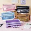 Four Candies Pencil Transparent Mesh Large Capacity with Handle and Clear Pencil Marker Travel Makeup Cute Transparent Stationery for and Students