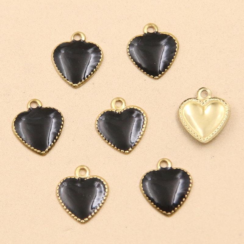 Heart-Shaped Enamel Lace Charms: 5 Colors, 8x9mm Stainless Steel