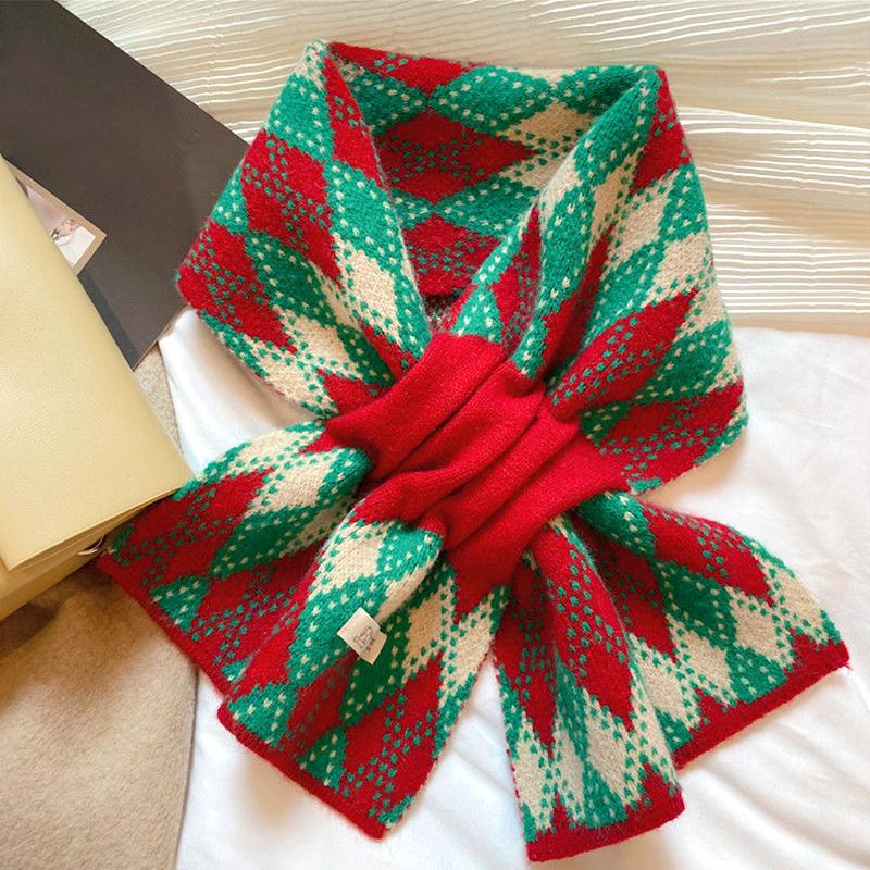 1PC Fashion Knitting Scarf Winter Warm Solid Colour  Christmas Style Soft Thicken Women's Scarf