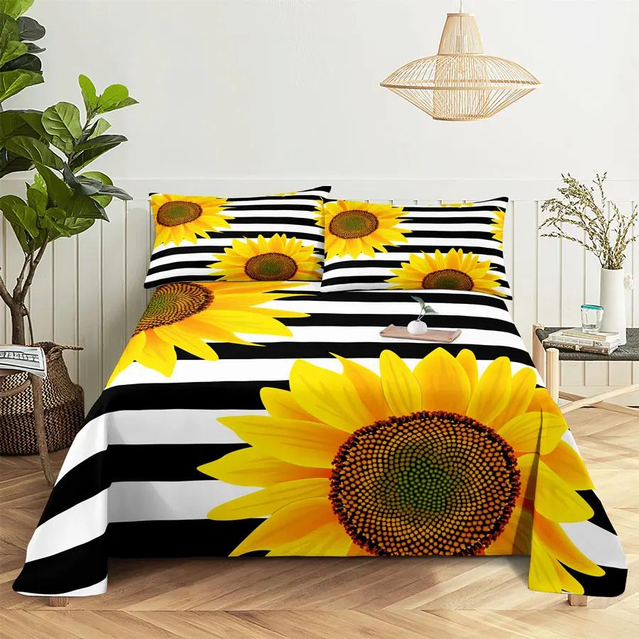 Sunflower Bed Sheet Sets Bouble Single Beds Flower Bedsheet with Pillow Case Full Queen Size 2pcs 3pcs 3D Soft Thin Fabric Home