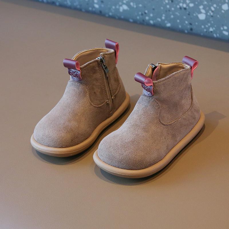 

Autumn Winter Children Cotton Boots Boys British Style Leather Boots Girls Retro Short Boots Baby Soft Anti-kick Warm Shoes 21 рожевий