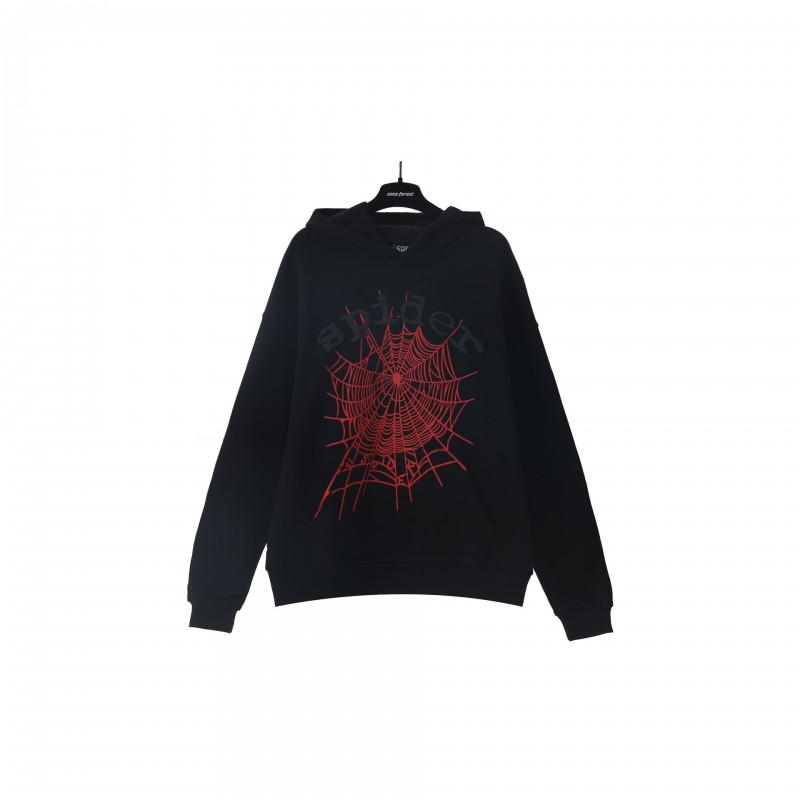 Oversized Hoodie With Spiderweb Foil Print Streetwear Cotton Sweatshirt Men