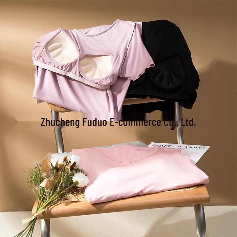 Women's Ruffle Short-Sleeve Nightgown with Chest Pad, Modal Spring/Summer Long Dress for Home Wear