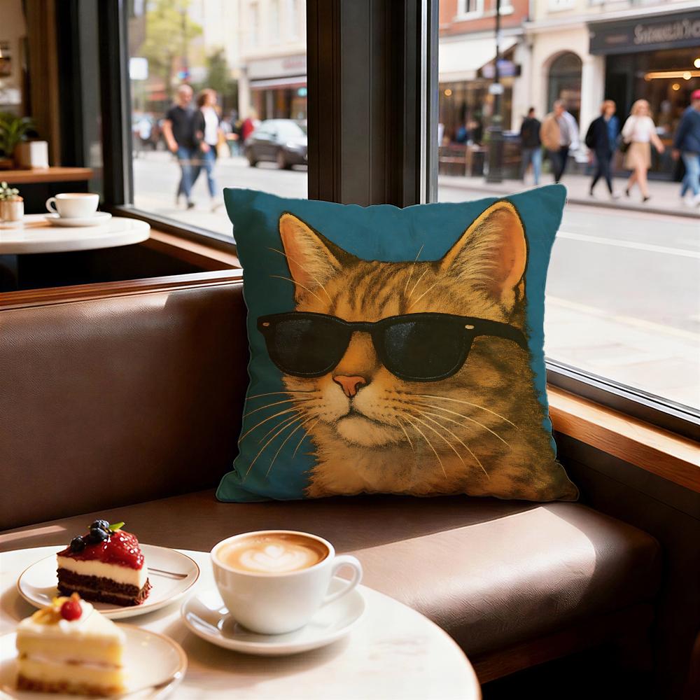 Animal a Cat with Glasses Cushion Cover Decorative Cushions Covers Cover Sofa X Pillow Piece X X Pillowcase