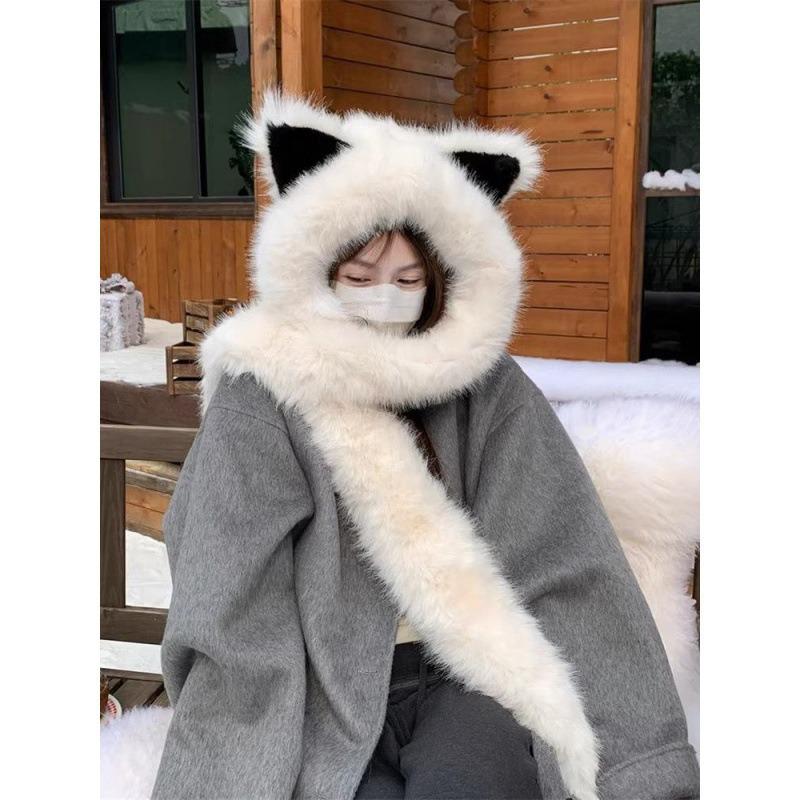 Cappello Sciarpa Volpe Peluche con Protezione per le Orecchie - Stile Celebrità Invernale