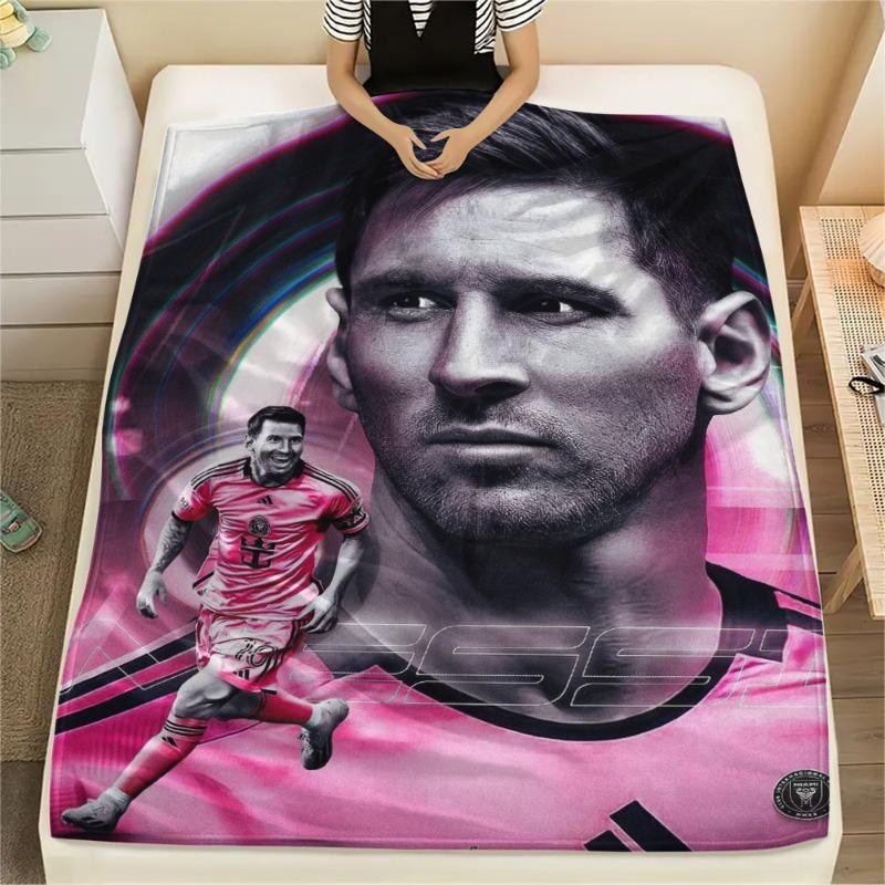 Lionel Messi Inter Miami Flannel Blanket Pink Football Star Print Soft Throw Blanket Soccer Fan Sofa Bed Home Decor Gift