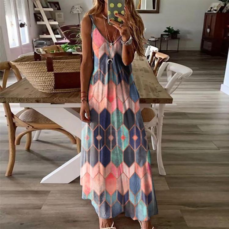 Summer 2025 Casual Long Skirt Jumpsuit Printed Camisole Vest