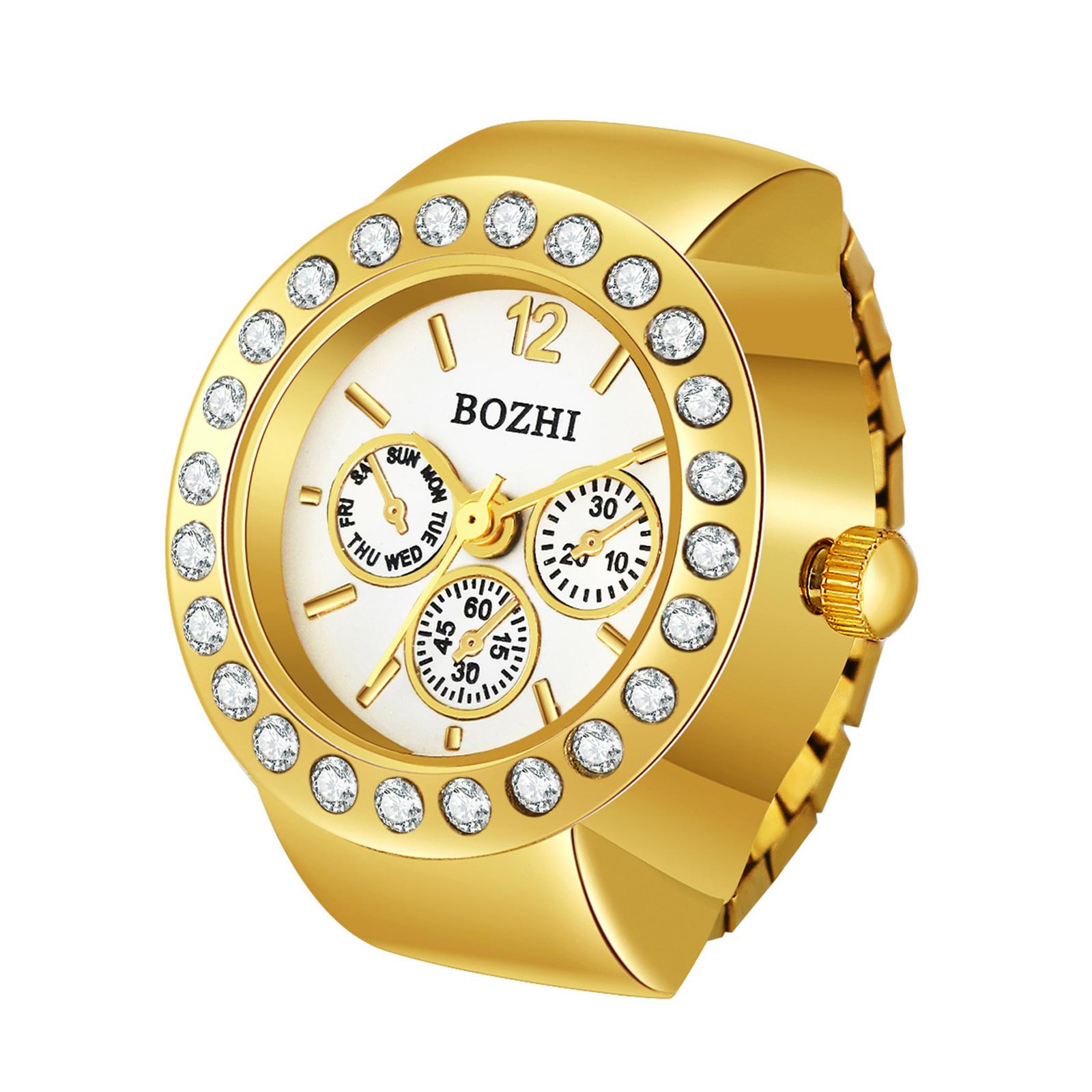 

Women Men Finger Ring Watch Luxury CZ Dial Elastic Band Quartz Analog Watch золотий
