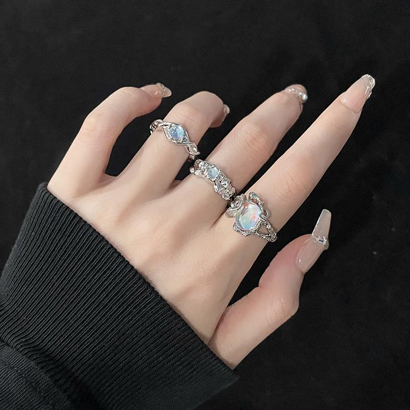 Niche Design Sense Ring Female Personality Opening Moonstone High Sense Opal Light Luxury Cold Wind Index Finger