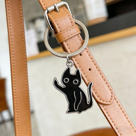 Nyckelring Hänge Zinklegering Svart Katt Nyckelring med Kantig Silhuett Kattberlock Nyckelring Smyckestillbehör
