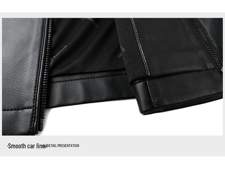 Men's High-End Genuine Sheepskin Leather Jacket, Business Casual Stand-Up Collar, Fleece-Lined for Middle-Aged.