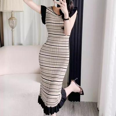Women's Fashion Summer Spring Stripe Print Sleeveless O-Neck Slim Casual Dresses