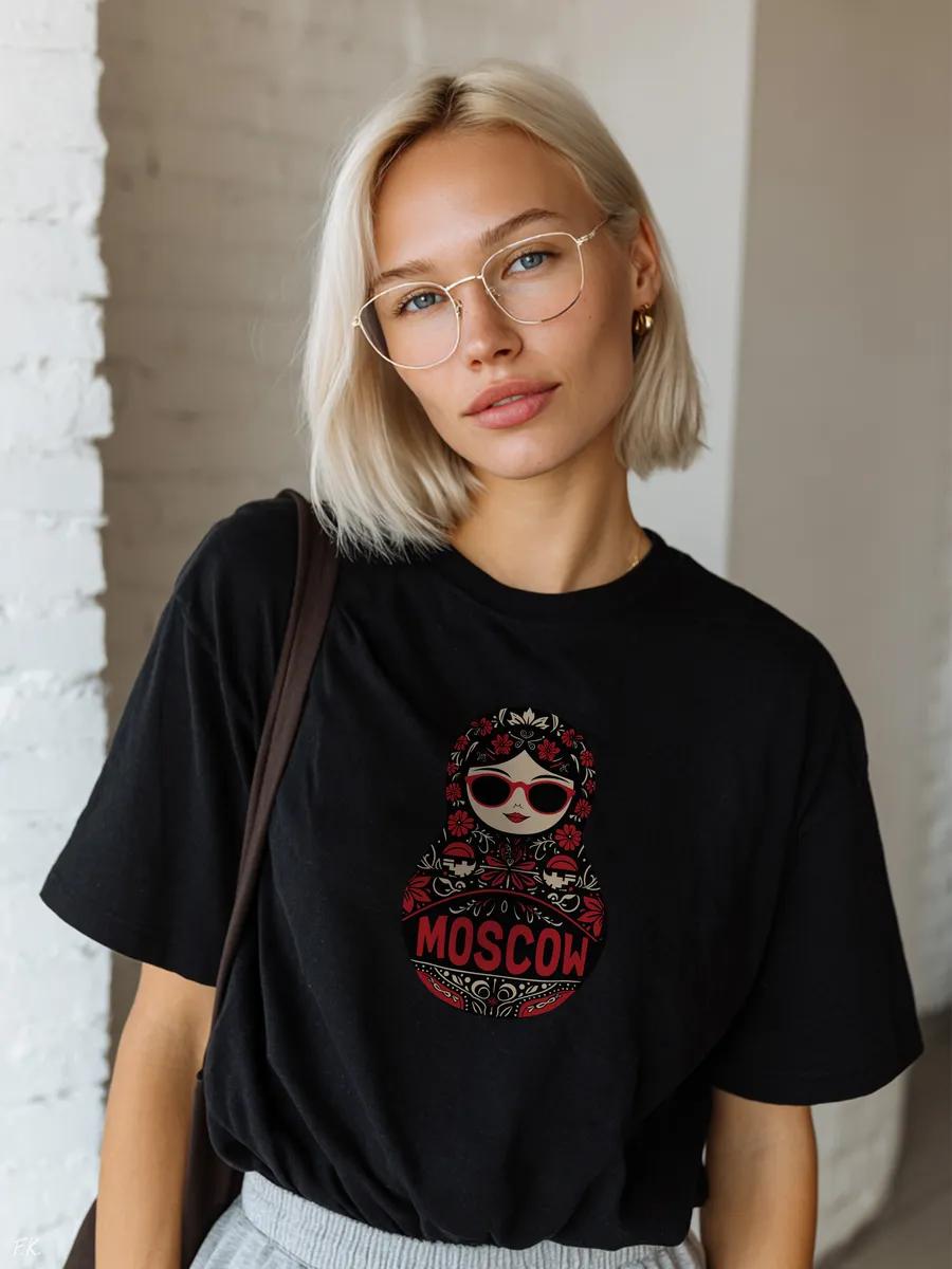 Basic oversized T-shirt with matryoshka Moscow print S