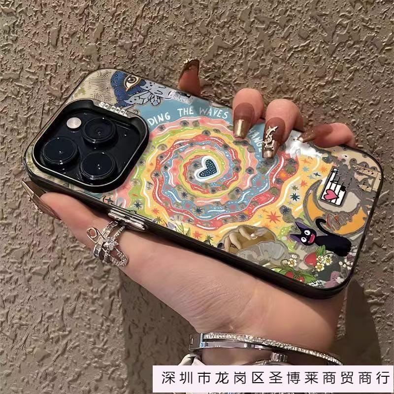 Applicable To Apple 12/13 Mobile Phone Case iPhone16 Colorful Vortex Cat 15promax Matte Silver XS