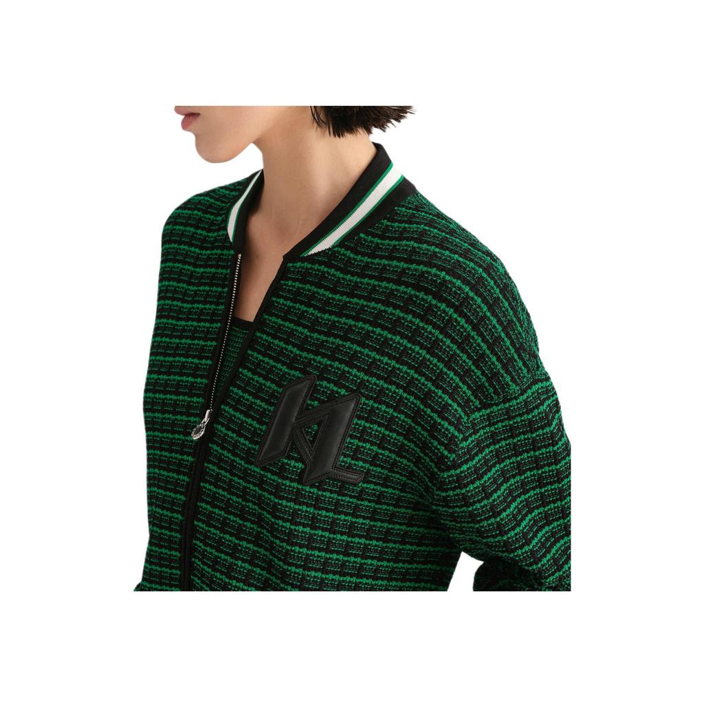 Karl Lagerfeld Urban Fashion Street Social Light Luxury Plaid Badge Round Neck Pocket Long Sleeve Jacket Women Jackets Green 236L14E6