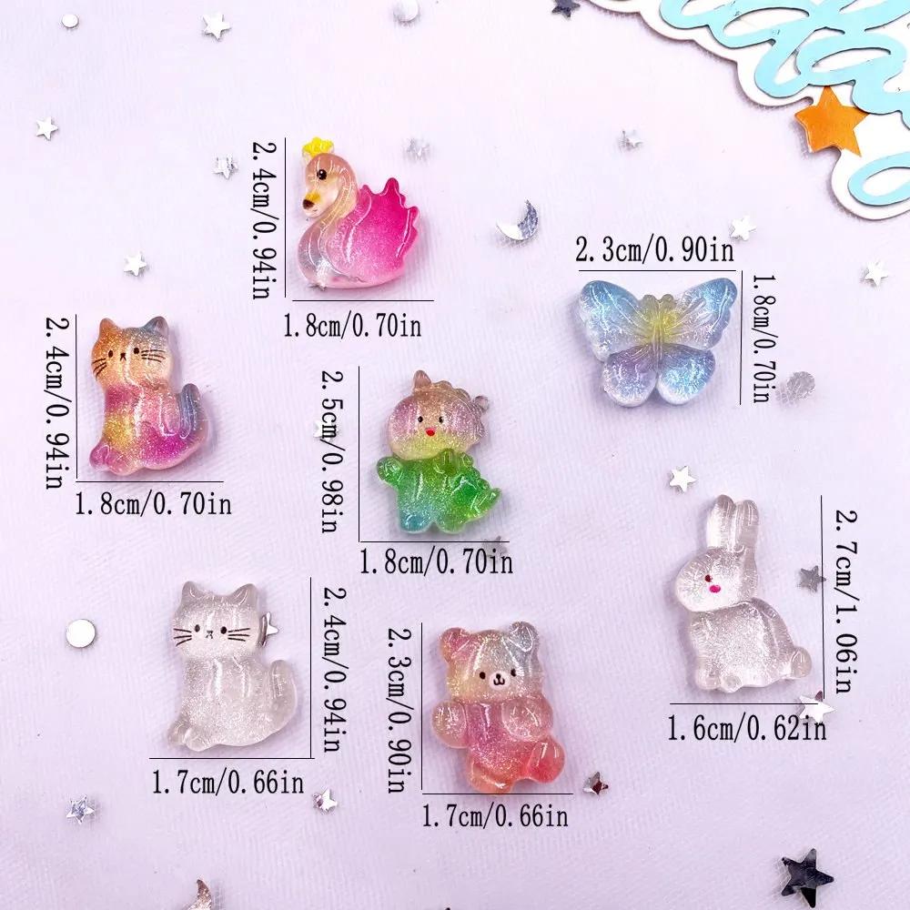 12Pcs Resin Colorful Kawaii Swan Dinosaur Cat Rabbit Butterfly Bear Figurines Flatback Rhinestone DIY Bow Decor Scrapbook Crafts