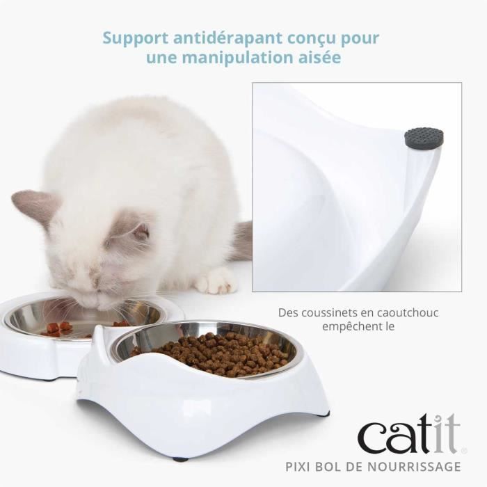 Gamelle pour chat - CATIT - PIXI - 200ml - Bols en acier inoxydable amovibles - Blanc