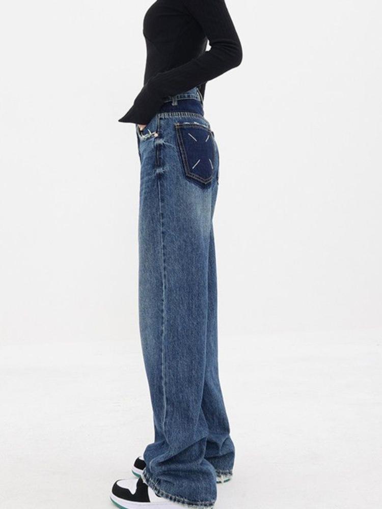 American Fashion Vintage Loose Jeans Women High Waist Vintage Y2k Harajuku Denim Trousers Female Retro Casual Wide Pants New