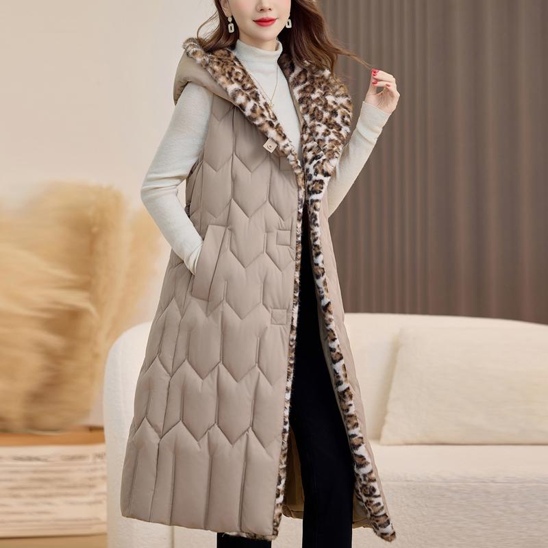 Fashion Winter Women's Long Warm Vest Hooded Thick Sleeveless Jackets Woman Coat With Belt