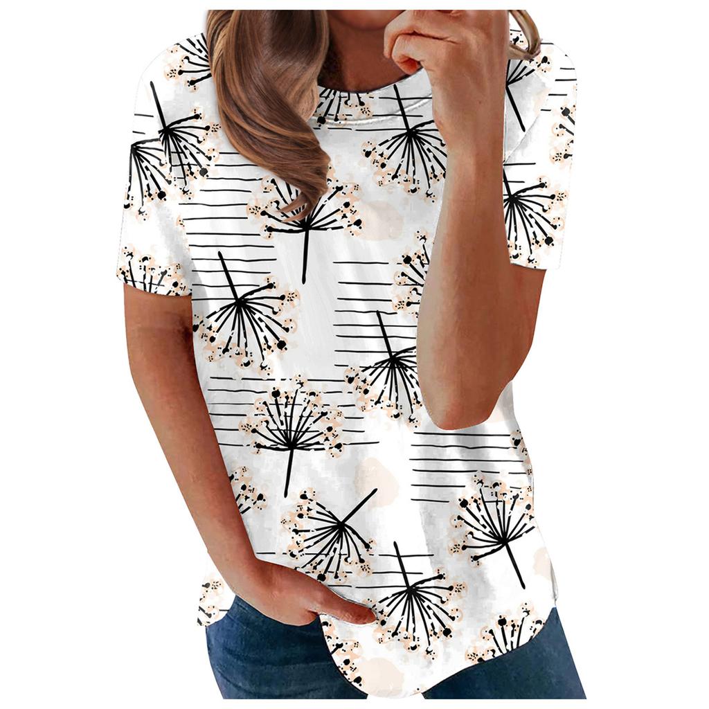 Women's Fashion Casual Loose Round Neck Printed Short Sleeve T-Shirt Top