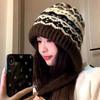 Fair Isle Style Knitted Hat For Women Retro Dual-Use Bag Hat Warm Wool Hat Earmuffs