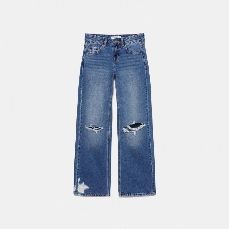 Vintage Low Waist Washed Ripped Wide Leg Jeans Loose Fit Fashion Denim Pants
