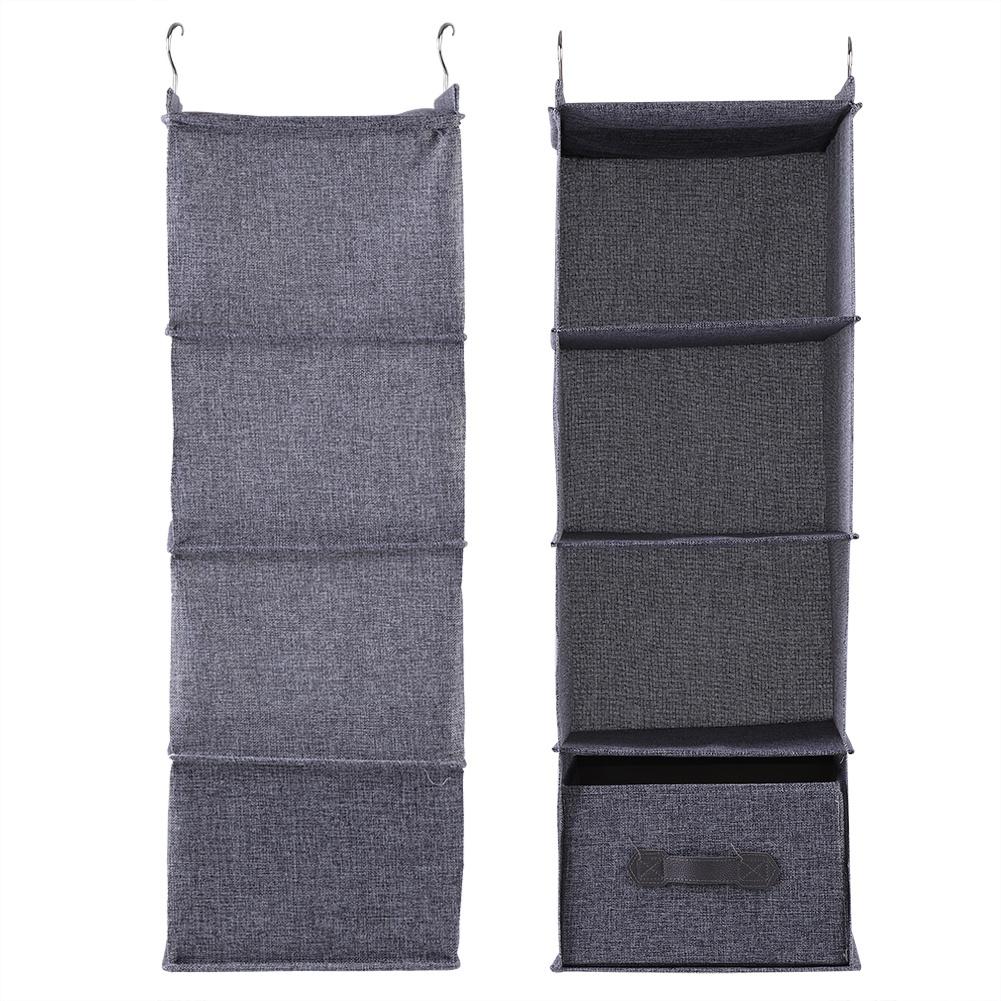 Hanging Closet Organizer Clothes Clothing Storage Holder 4 Shelves with Drawer (Gray)
