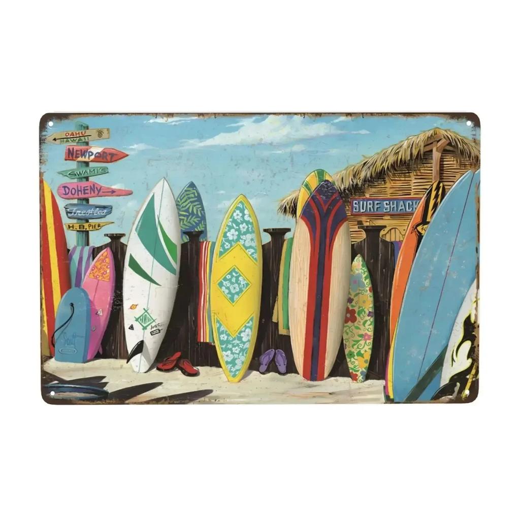 Retro Tin Signs Beach Room Decor Vintage Beachy Bedroom Surfboard Wall Decor 12x8 Inches Sign For Surfer Girl Aesthetic