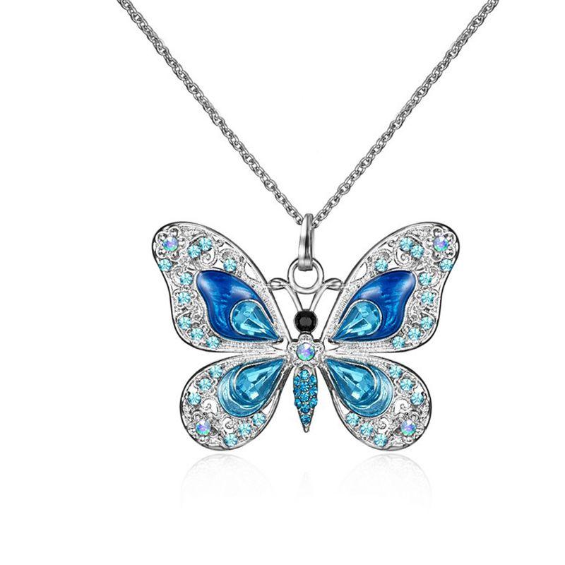 Fashion Silver Color Crystal Rhinestone Butterfly Pendant Necklaces for Women Long Chain Animal Long Necklace Jewelry Party GiftGood Product