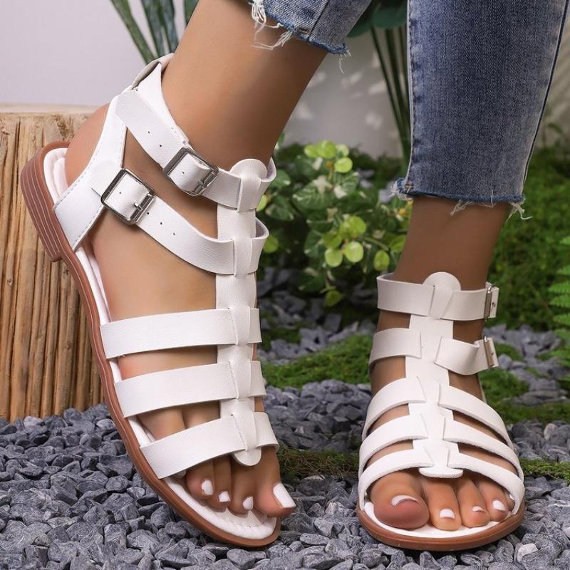 Fashion Women's Sandals Summer Elegant Woman Shoes Low Heels Flats Casual Gladiator White Fish Toe Women Sandals
