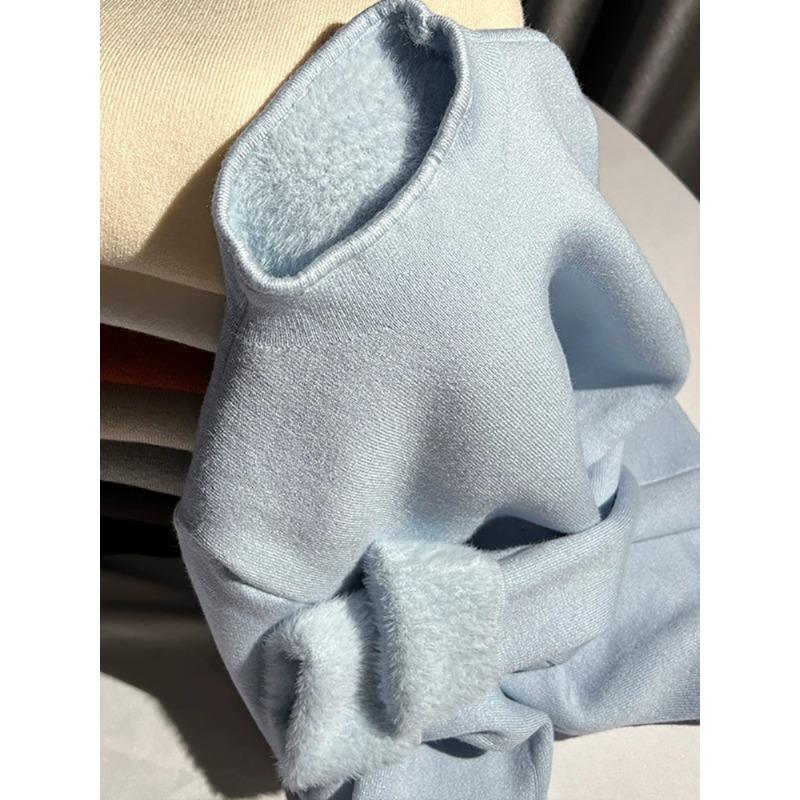 Temperament Soft Waxy Semi-turtleneck Sweater Bottoming Shirt Women's Autumn and Winter Velvet Thickened Solid Color Knitted Top with Inside