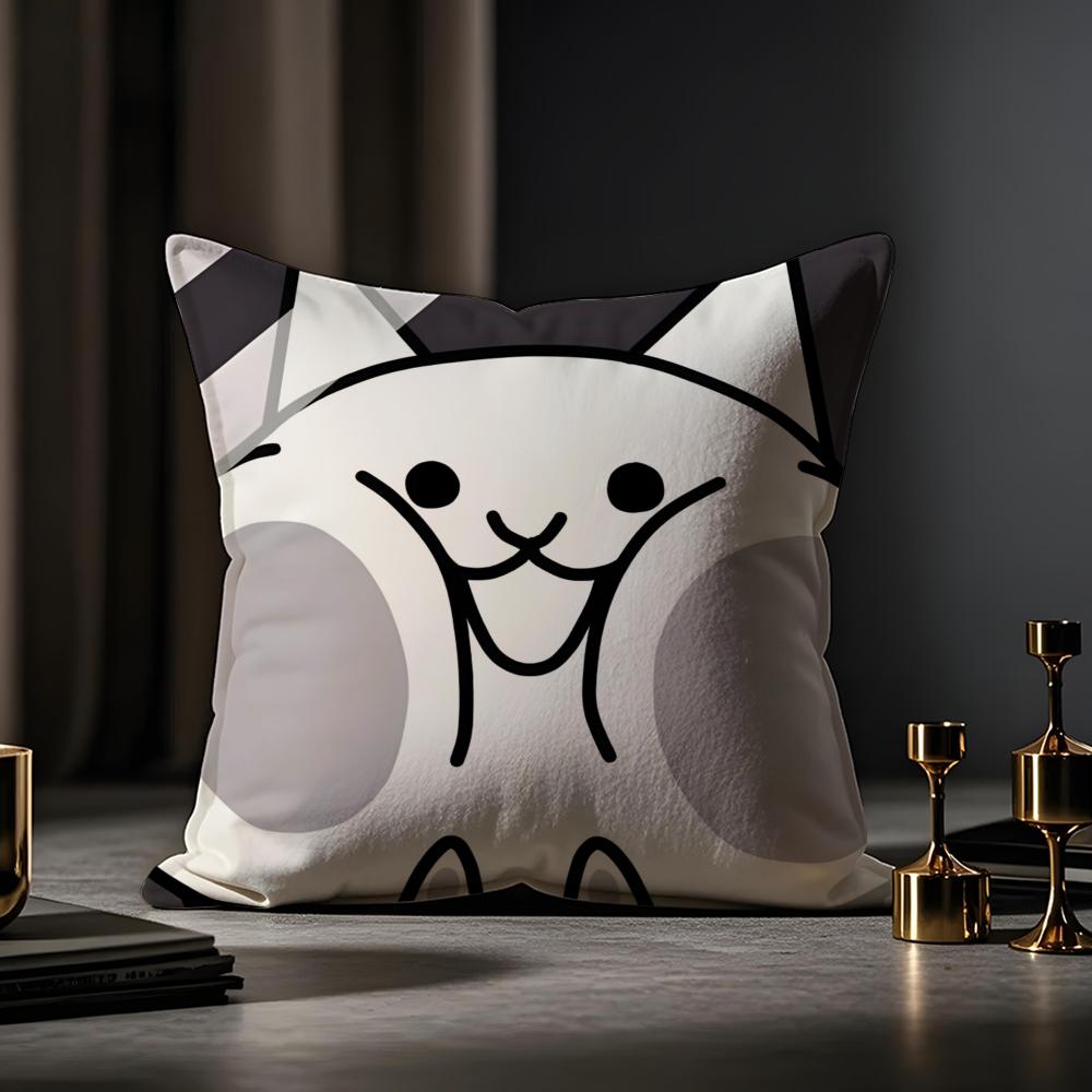 B-Battle Cats Anime Cushion Cover Anti-dustmite Pillowcase Invisible Zipper Silky Short Plush Sofa Cushion Cover