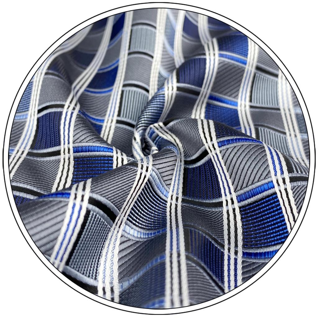 SHLAX&WING Long Tie for Men, Blue Check Pattern, Silk, 160cm, XL