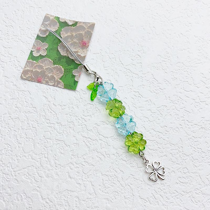 Y2K Lucky Grass Phone Charms For Women Girls Cute Four-Leaf Clover Beaded Keychain Bag Pendant Decoration Gifts