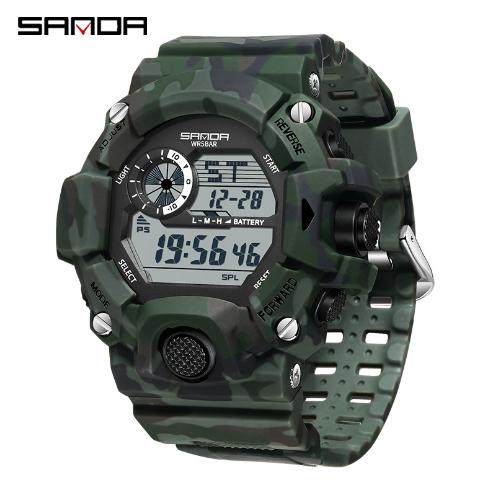 SANDA 2183 Camouflage Series Fashion Style Multi-functional Student Watch Waterproof Electronic Watch Sport Silicone Wristwatch