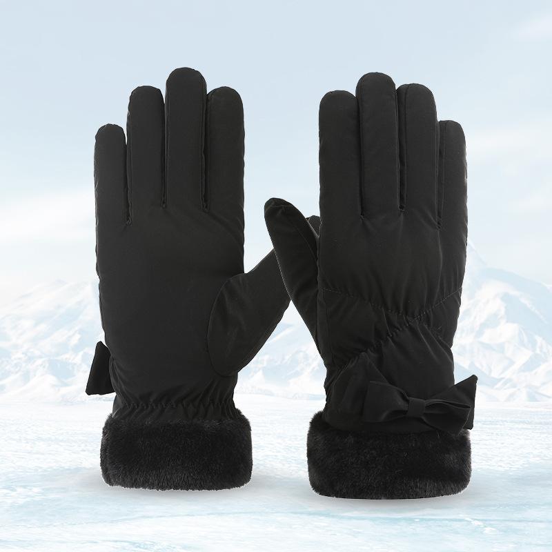 

Зимние женские лыжные перчатки Модные перчатки с бантом Плюс флисовые Утепленные Теплые перчатки для катания Ветрозащитные Перчатки с сенсорным экраном