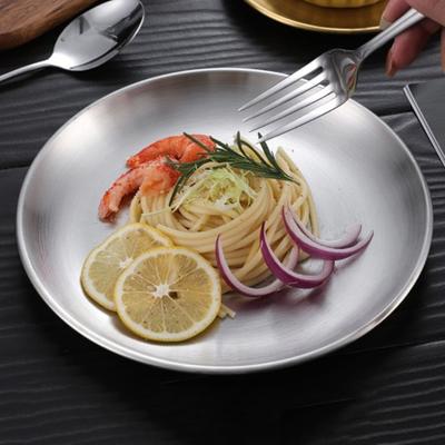 Speiseteller aus Edelstahl, rund, verdickt, Salatteller, für Zuhause, Küche, Grill, Salatteller, Tischgeschirr