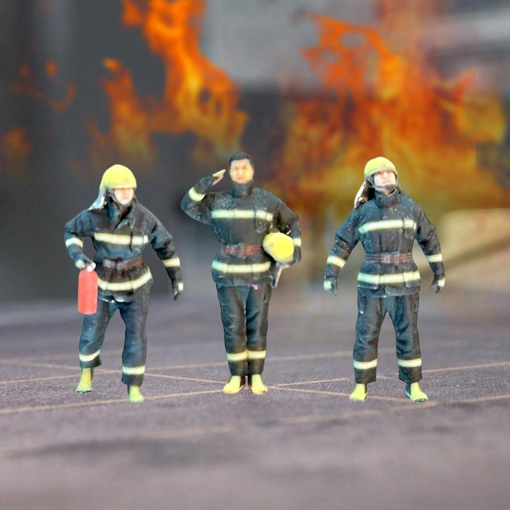 1/64 Scale Firefighter Model Miniature Model Tiny People Model for Building Diorama DIY Scene Photography Props Decoration