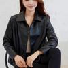 Women Autumn Winter Casual Short PU Leather Jackets Black Square Collar Leather Jacke Temperament Biker Top