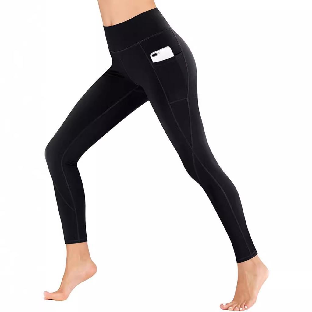 Women's High Waist Skinny Fit Nine Quarter Yoga Pants Side Pocket Sports Leggings