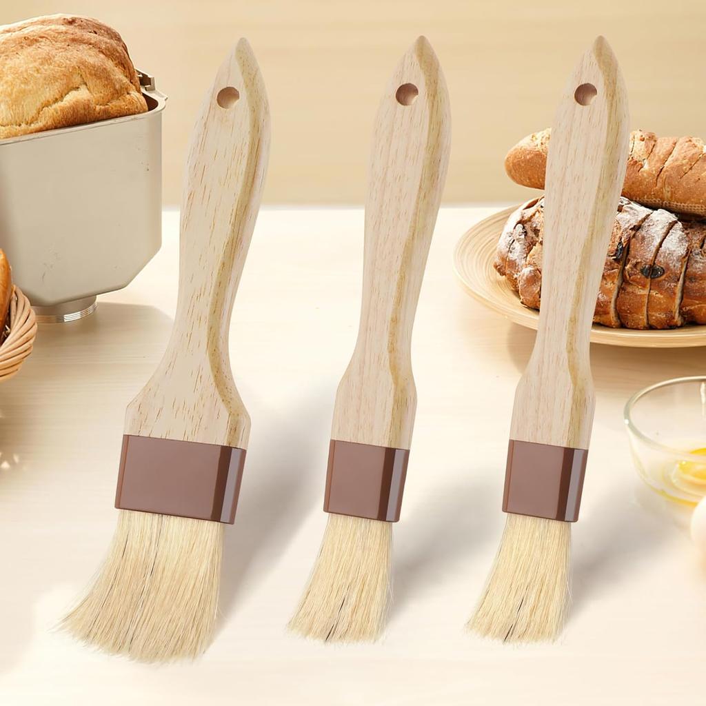 3 Pcs Pastry Brush, Natural Bristle Basting Brush, Cooking Brush, Food Brush, Butter Brush, Baster Brush, BBQ Brushes for Sauce, Kitchen Baking